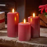 Three Kings Candles Xmas Three Kings Flameless Pillar Candle Assorted Sizes - Red